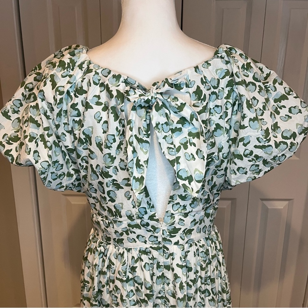 Crown & Ivy, society social /NWT Green Maxi Dress puffy sleeve tie back, Size 12 - Picture 15 of 16